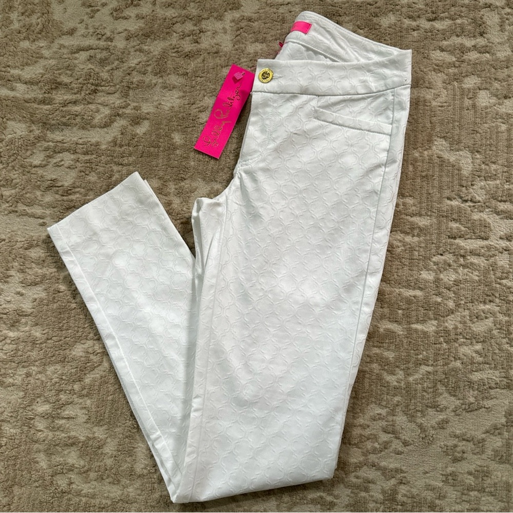 Lilly Pulitzer Women's White Kelly Pants Skinny Ankle Textured Resort Size 00 - Picture 2 of 7